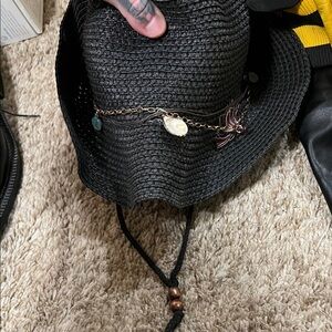 Black Woven Hat with Chain Detail